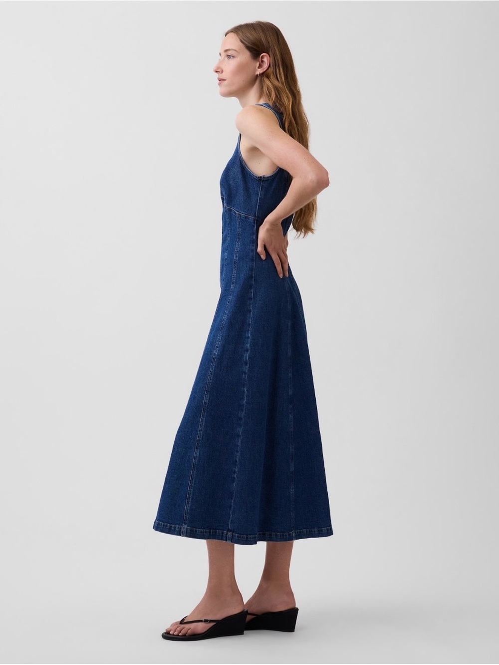 GAP Denim Seamed Zip-Front Midi Dress. Size M. - Picture 2 of 5